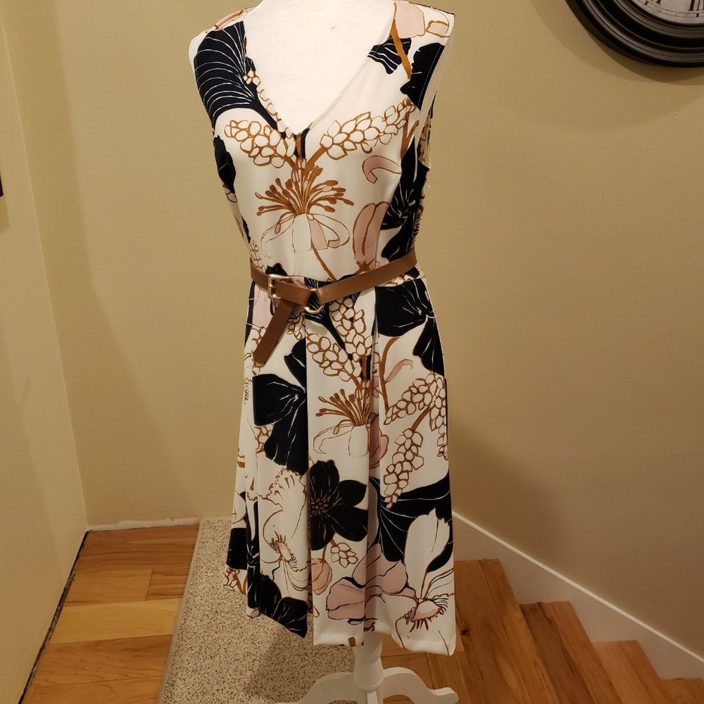 Ann Taylor Belted Floral Pleated Sheath